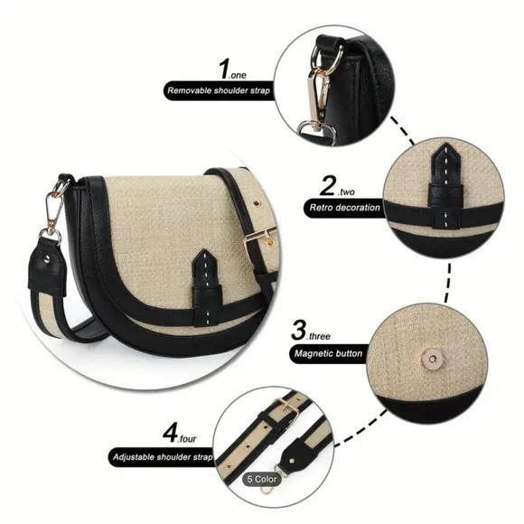 Elegant Black and Cream Women's Crossbody Bag - Picture 3 of 5